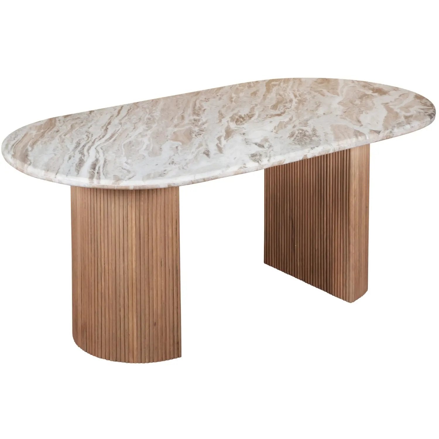 Bundi Natural Marble & Wood Pedestal 6-8 Seater Dining Table Verty Furniture