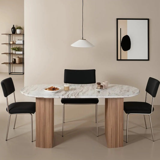 Bundi Natural Marble & Wood Pedestal 6-8 Seater Dining Table Verty Furniture