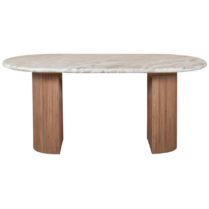 Bundi Natural Marble & Wood Pedestal 6-8 Seater Dining Table Verty Furniture