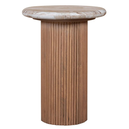 Bundi Natural Marble & Wood Pedestal Side Table Verty Furniture