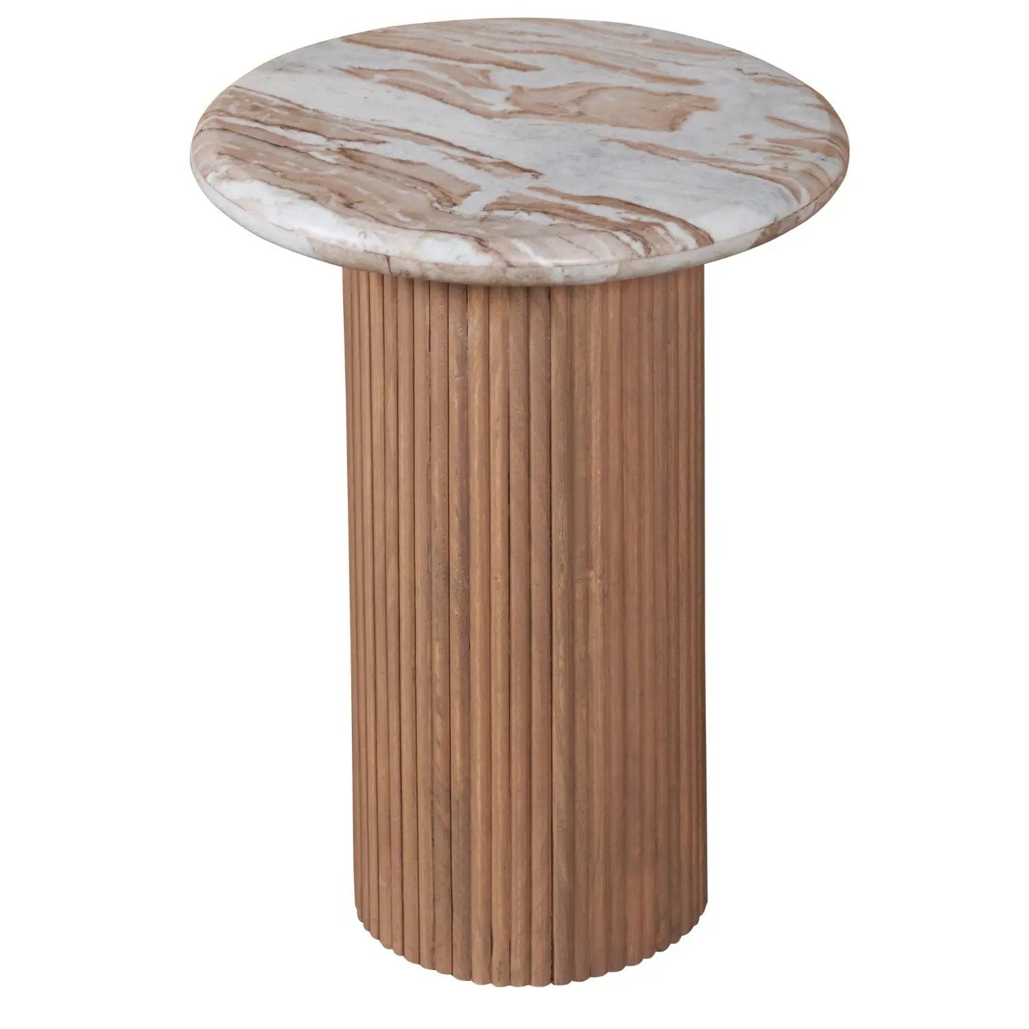 Bundi Natural Marble & Wood Pedestal Side Table Verty Furniture