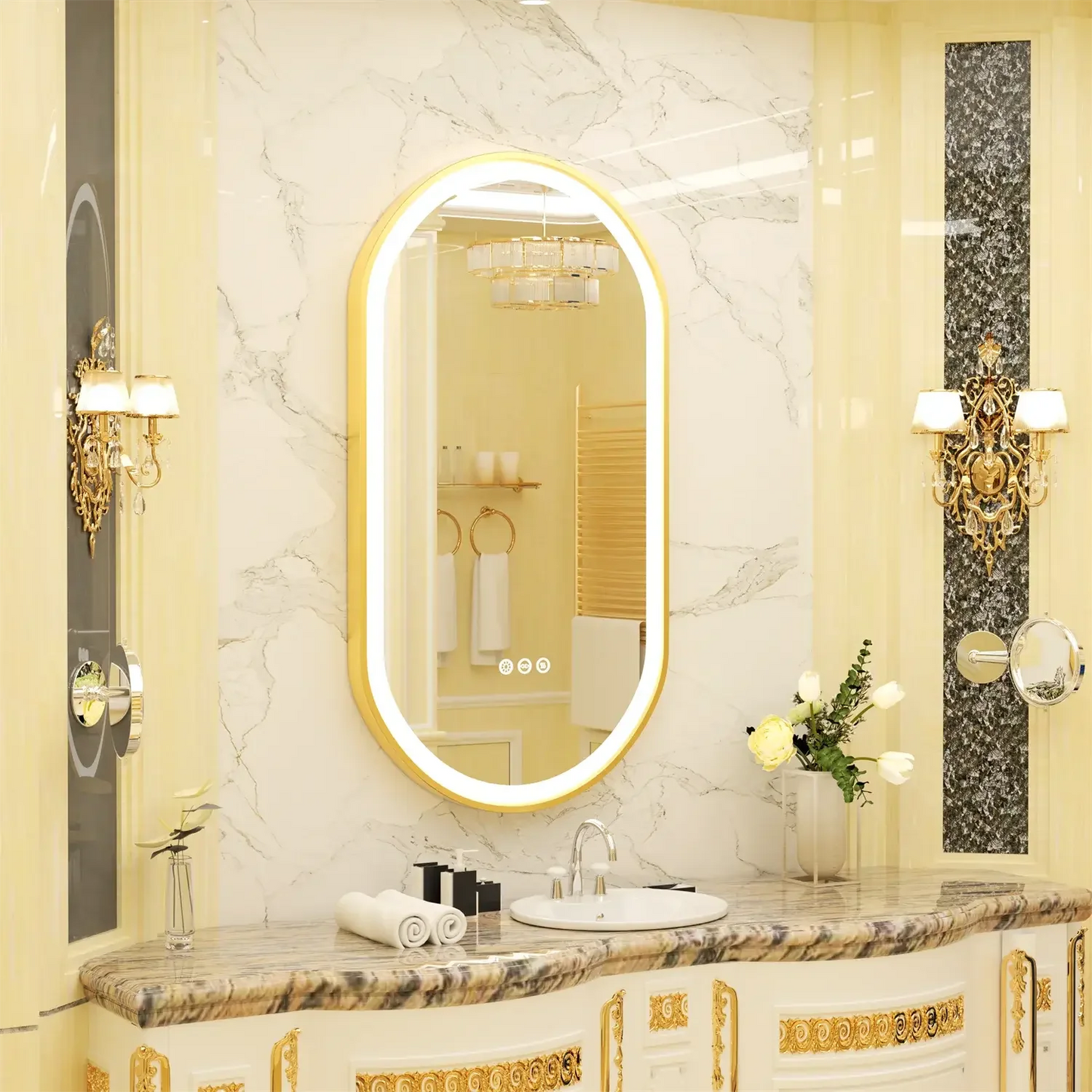 Amanda Gold Oval LED Bathroom Mirror, Dimmable Light Refined Maison®