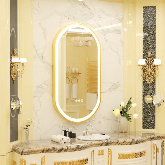 Amanda Gold Oval LED Bathroom Mirror, Dimmable Light Refined Maison®