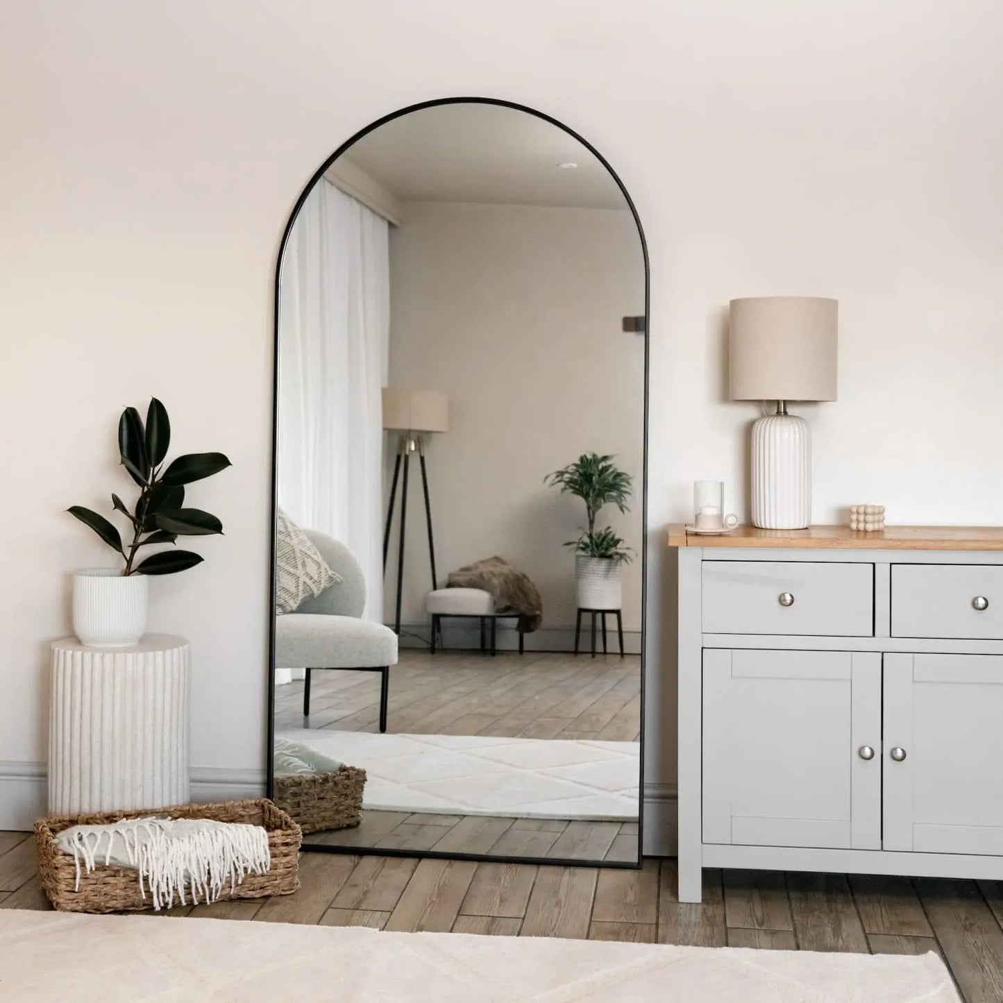 Akiko - Full Length Black Metal Arched Mirror - 180cm x 90cm Jōbū Home