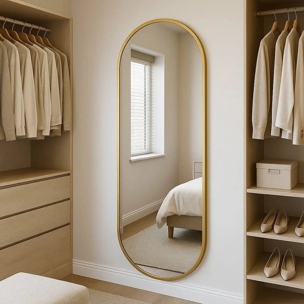 Emi - Full Length Gold Metal Runway Oval Mirror - 180cm x 80cm Jōbū Home