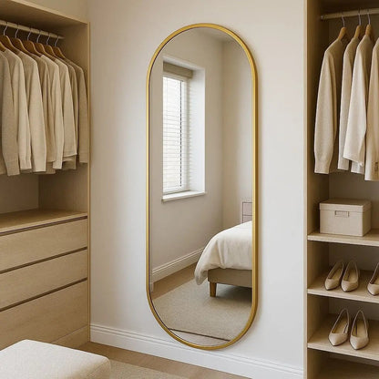 Emi - Full Length Gold Metal Runway Oval Mirror - 180cm x 80cm Jōbū Home