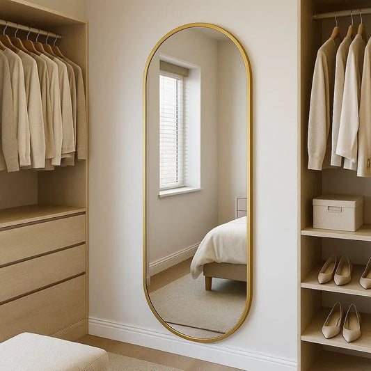 Emi - Full Length Gold Metal Runway Oval Mirror - 180cm x 80cm Jōbū Home