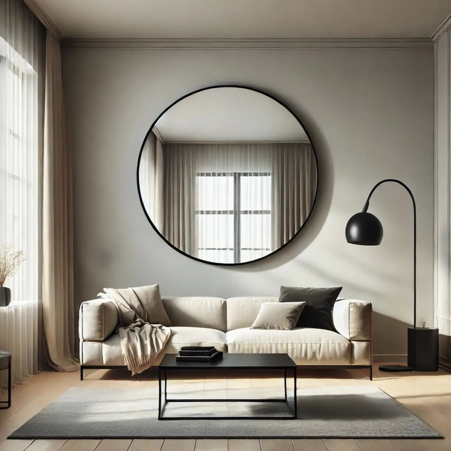 Rei - Extra Large Round Black Metal Circle Mirror - 120cm x 120cm Jōbū Home