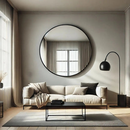 Rei - Extra Large Round Black Metal Circle Mirror - 120cm x 120cm Jōbū Home